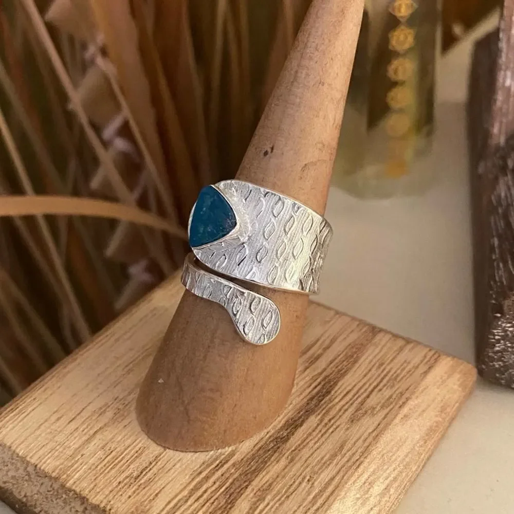 Neon Blue Apatite Solid Sterling Silver Ring Size 7.5 Adjustable